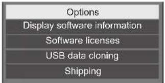 Options Display software information Software licenses USB data cloning Shipping