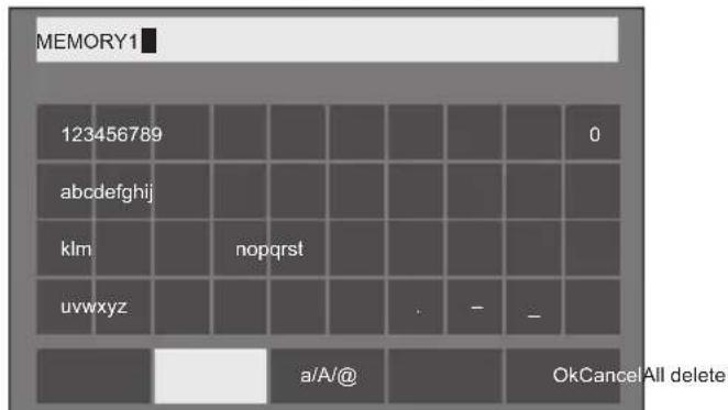 MEMORY1 123456789 0 abcdefghijklmnopqrstuvwxyz noprst a/A/@ OkCancel All delete