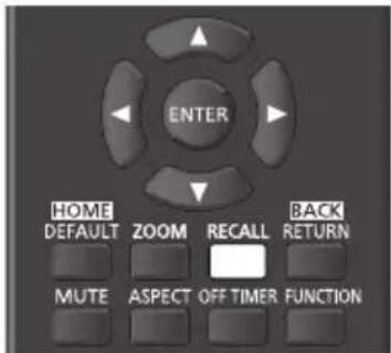 ENTER HOME DEFAULT ZOOM RECALL BACK RETURN MUTE ASPECT OFF TIMER FUNCTION