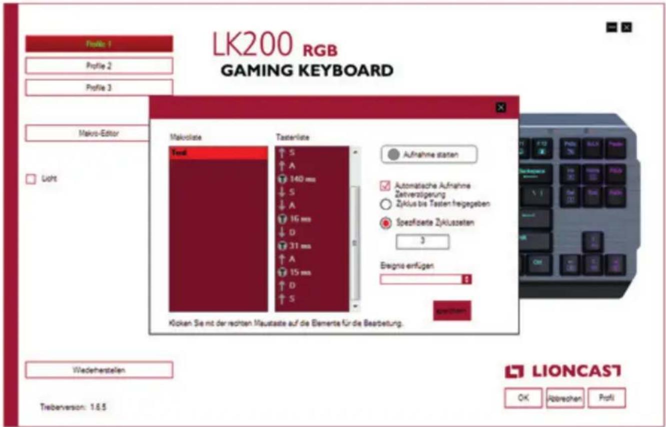 Lioncast LK200 - Editieren von Makros: - 1