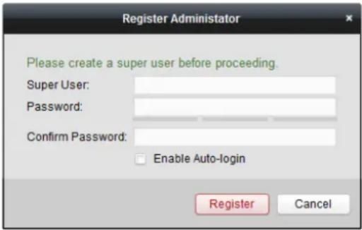 Register Administrator Please create a super user before proceeding. Super User: Password: Confirm Password: Enable Auto-login Register Cancel