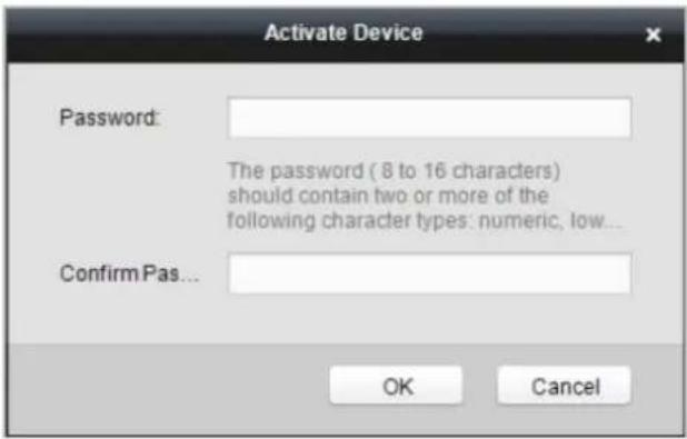 Activate Device Password: The password (8 to 16 characters) should contain two or more of the following character types: numeric, low... ConfirmPas... OK Cancel
