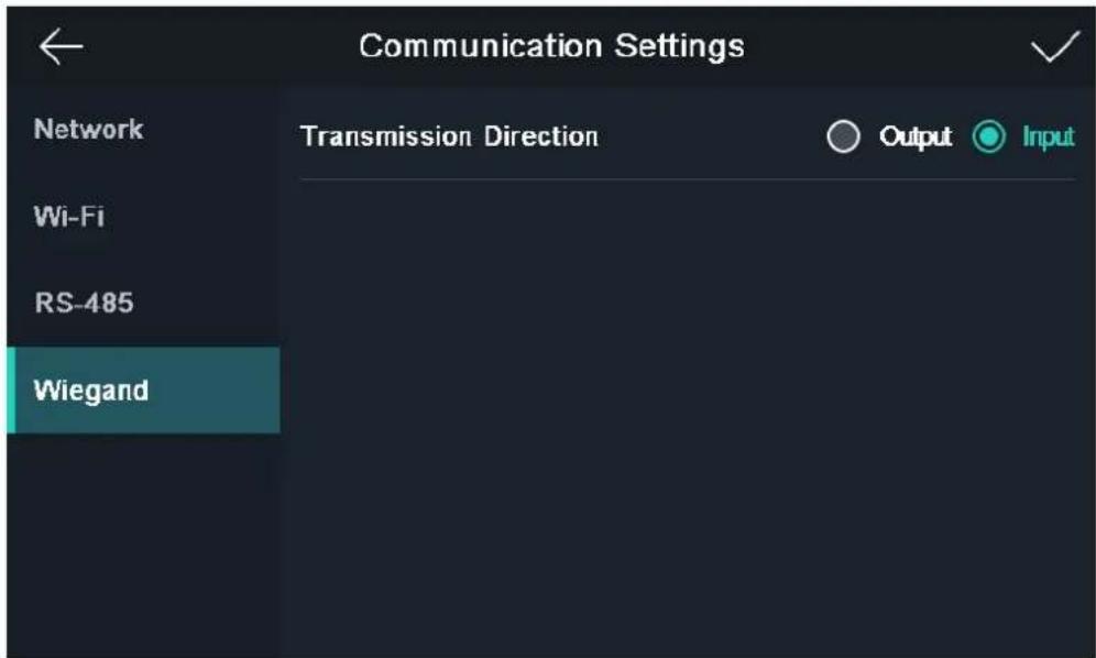 Communication Settings Network Wi-Fi RS-485 Wiegand Transmission Direction Output Input