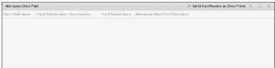 Attendance Check Point Check Point Name | Check Point Function | Door Location | Card Reader Name | Attendance Check Point Description Set All Card Readers as Check Points
