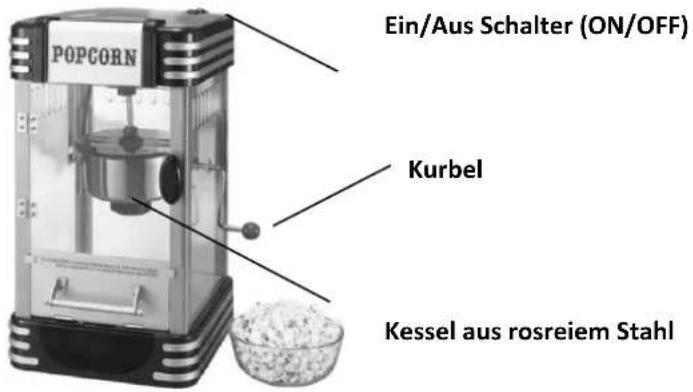 POPCORN Ein/Aus Schalter (ON/OFF) Kurbel Kessel aus rosreiem Stahl