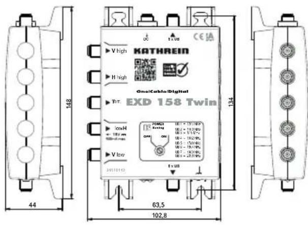 KATHREIN V High H high OneCable/Digital EXD 158 Twin IosH 100 m V low 30110142 63,5 102,8 148 134