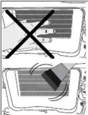 Diagram showing a hand crossed out of a device with a cross symbol, indicating no change or failure.