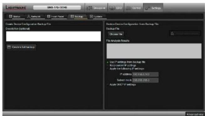 Lightware UMX-TPS-TX140 - Configuration Cloning (Backup Tab) - 1