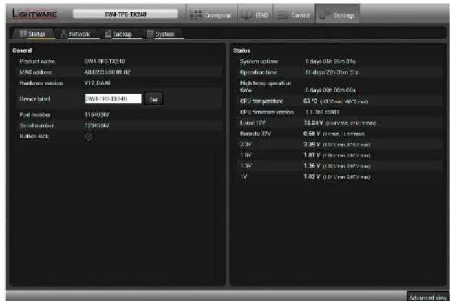 Lightware SW4-TPS-TX240 - Status - 1