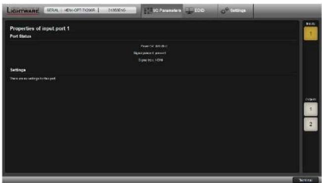 Lightware HDMI-OPT-TX200R - I/O Parameters Menu - 1