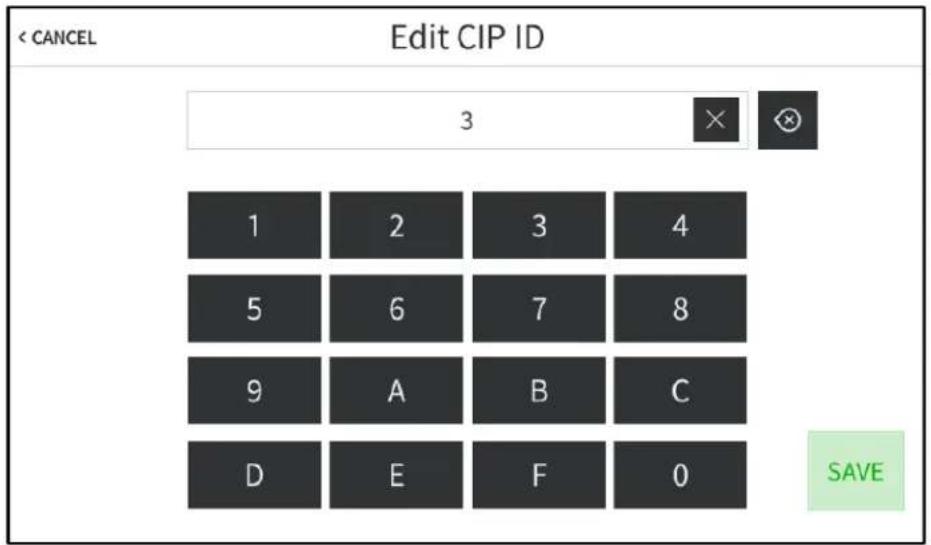Edit CIP ID < CANCEL 3 1 2 3 4 5 6 7 8 9 A B C D E F 0 SAVE