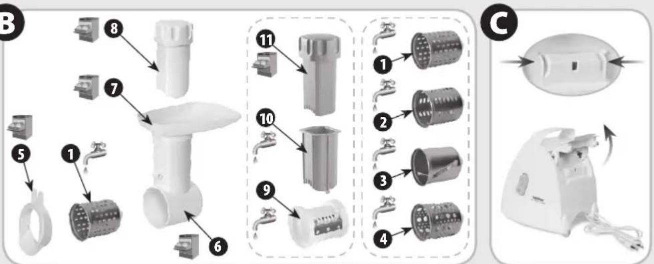 Exploded view diagram of a hairdryer with numbered parts and component labels