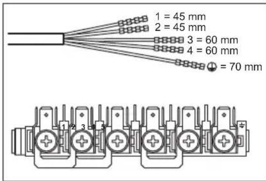 1 = 45 mm 2 = 45 mm 3 = 60 mm 4 = 60 mm 70 mm