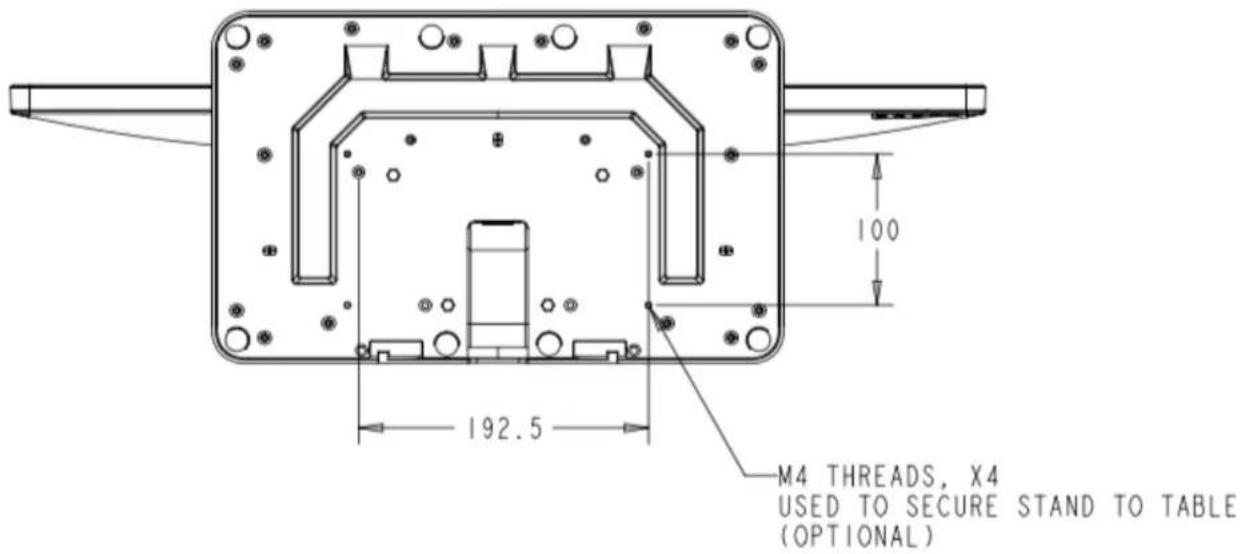 100 192.5 M4 THREADS, X4 USED TO SECURE STAND TO TABLE (OPTIONAL)