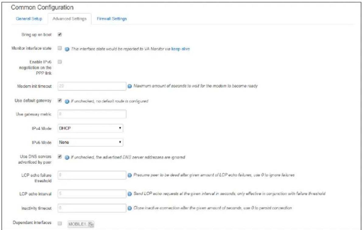 Virtual Access GW3300 - Mobile interface: advanced settings - 1