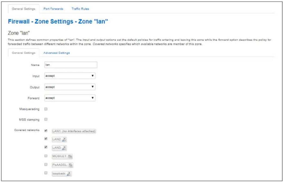 Virtual Access GW3300 - Firewall zone: general settings - 1