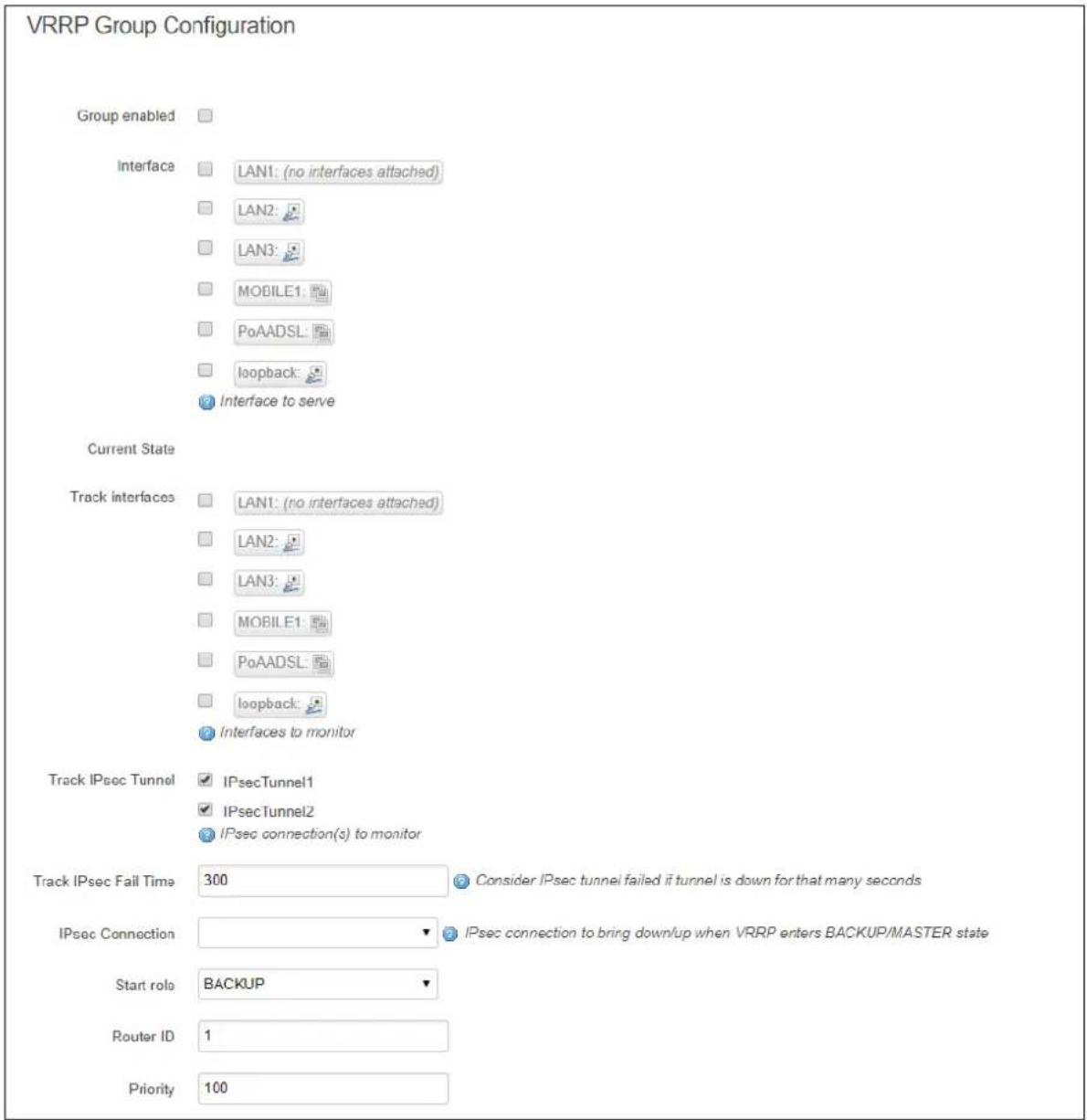 Virtual Access GW3300 - VRRP group configuration settings - 1