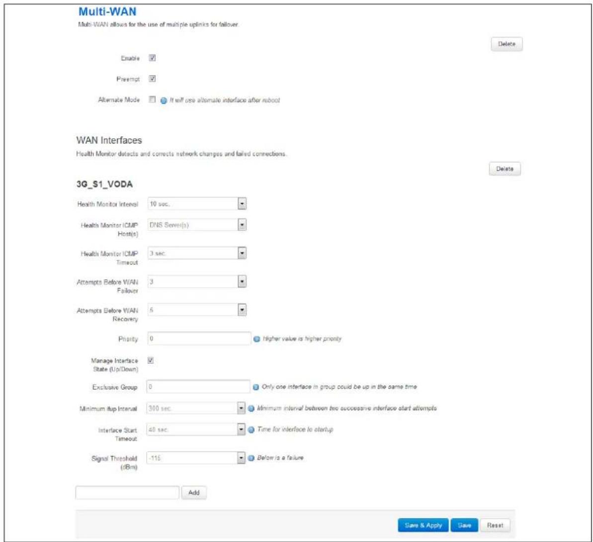 Virtual Access GW3300 - Set multi-WAN options for primary predefined interface - 2