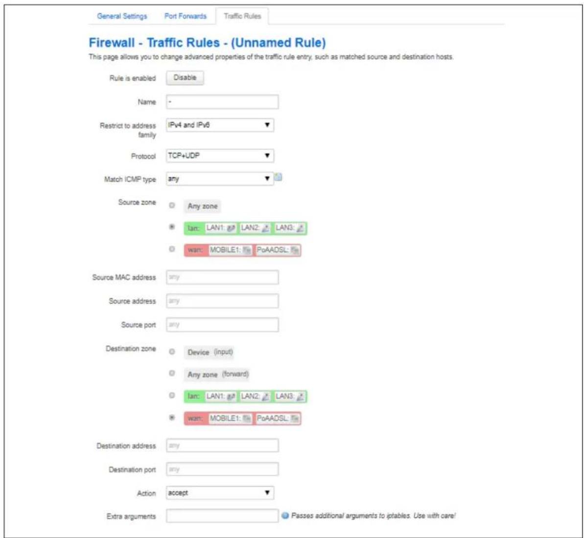 Virtual Access GW3300 - Firewall traffic rules - 1