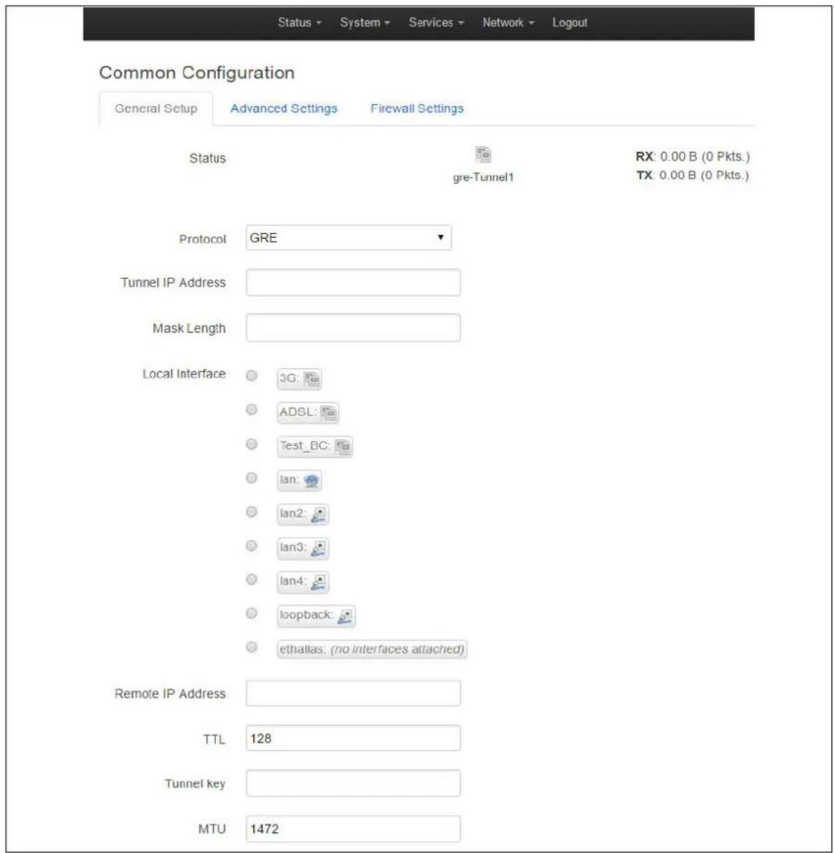 Virtual Access GW3300 - GRE connection: common configuration - general setup - 1