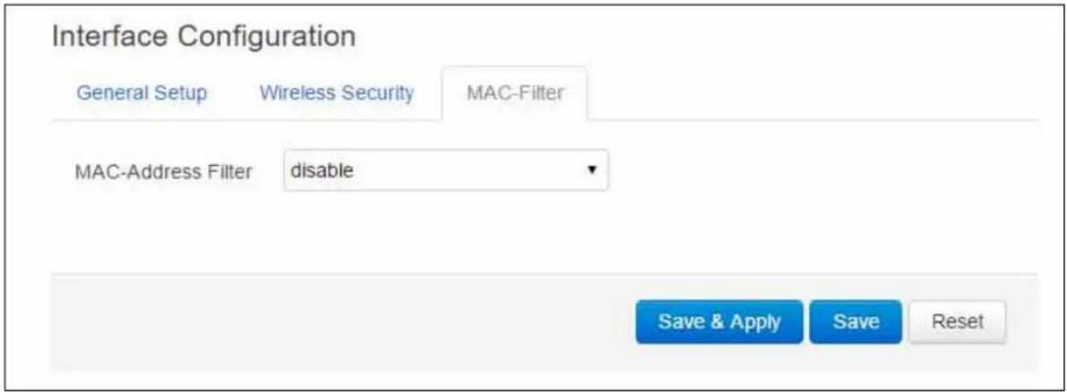 Virtual Access GW3300 - Interface configuration: MAC filter - 1