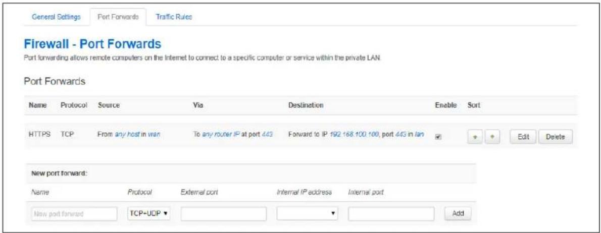 Virtual Access GW3300 - Firewall port forwards - 1