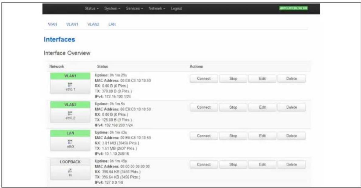 Virtual Access GW3300 - Viewing VLAN interface settings - 1