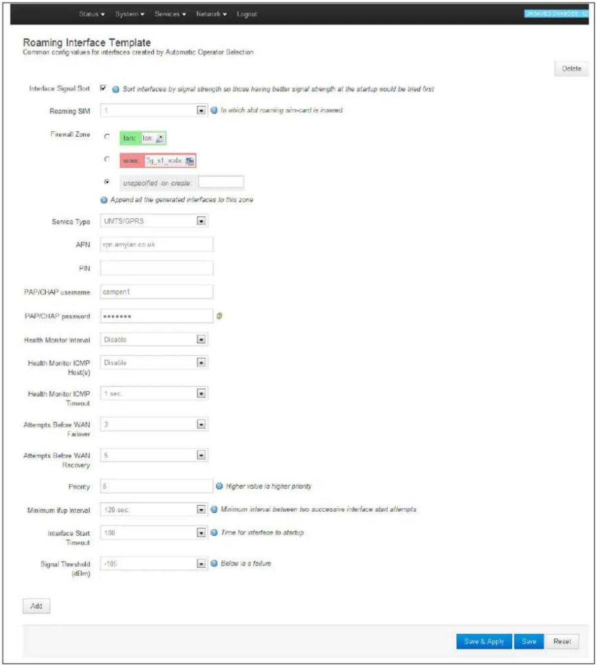Virtual Access GW3300 - Roaming interface template - 1