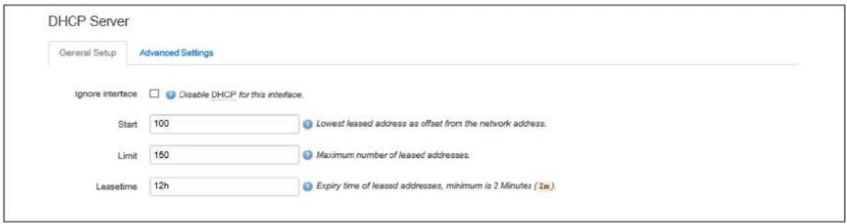 Virtual Access GW3300 - DHCP server: general setup - 1