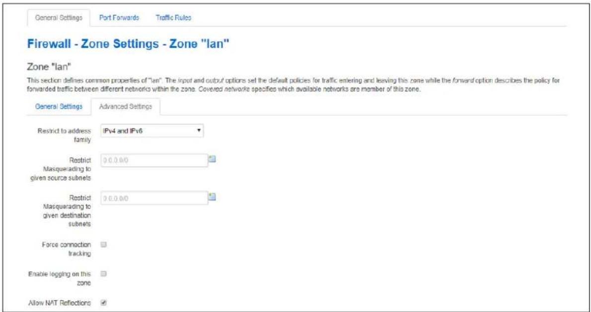 Virtual Access GW3300 - Firewall zone: advanced settings - 1