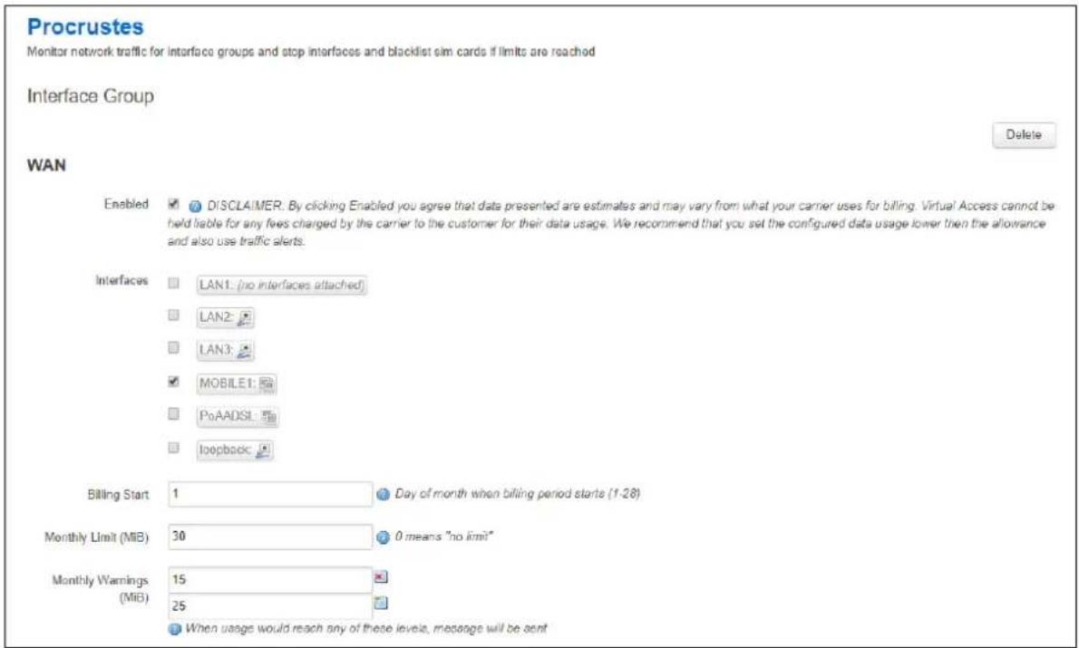 Virtual Access GW3300 - Configuring data usage using the web interface - 2