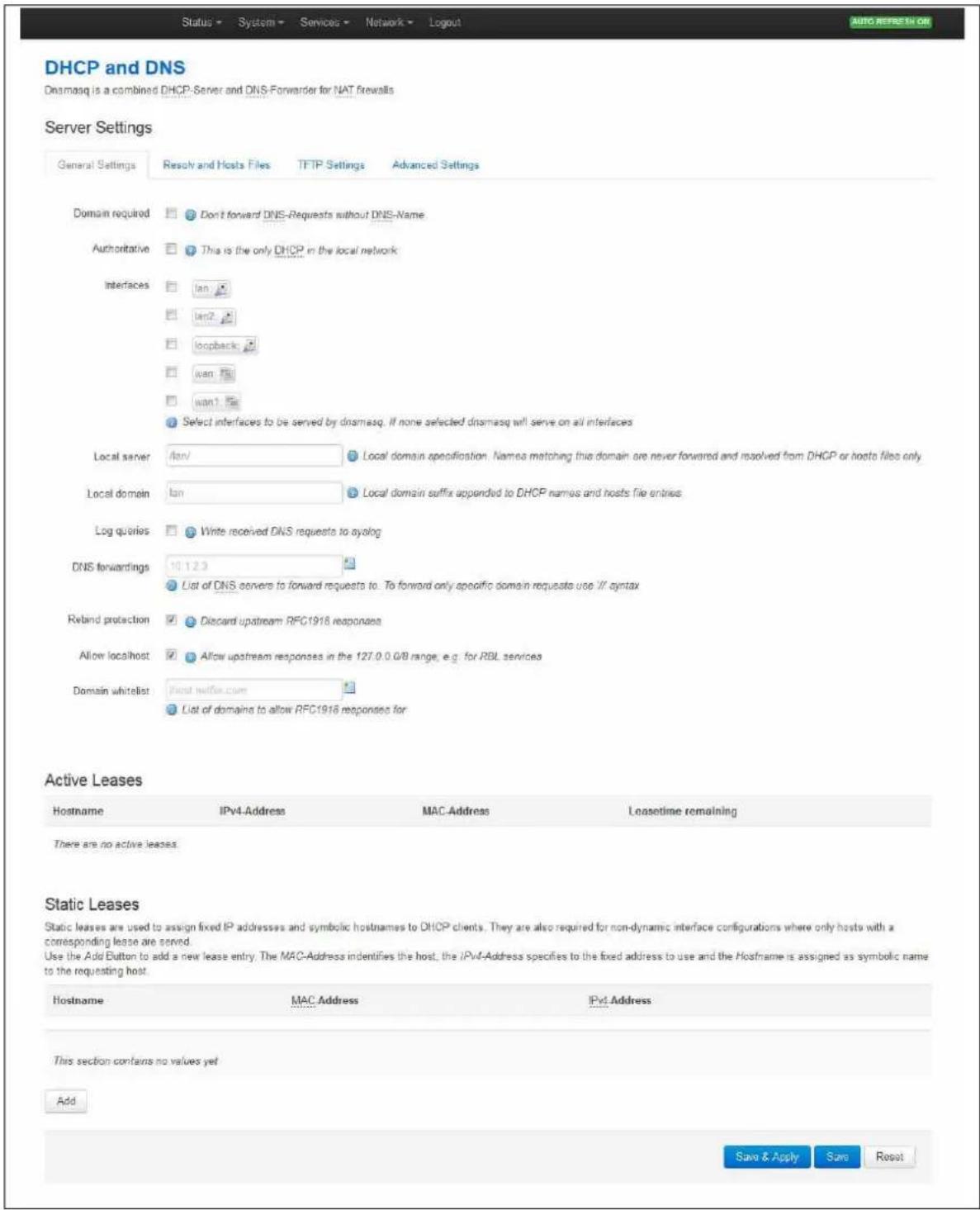 Virtual Access GW3300 - Configuring DHCP and DNS using the web interface - 1