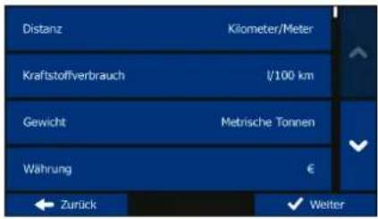 Distanz Kilometer/Meter Kraftstoffverbrauch 1/100 km Gewicht Metrische Tonnen Währung € Zurück Weiter