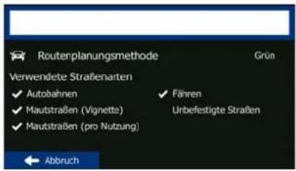 Routerplanungsmethode Grün Verwendete Straßenarten ✓ Autobahnen ✓ Fähren ✓ Mautstraßen (Vignette) Unbefestigte Straßen ✓ Mautstraßen (pro Nutzung) ← Abbruch