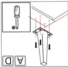 Technical diagram showing screwdriver installation with labeled components and a legend indicating 'A', 'D', and 'A' symbols.