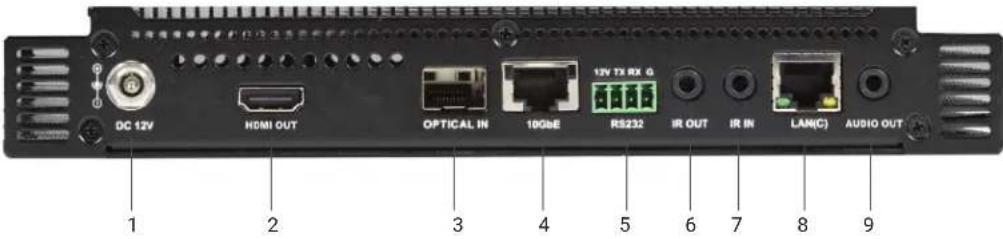 DC 12V HDMI OUT OPTICAL IN 10GbE RS232 12V TX RX G IR OUT IR IN LAN(C) AUDIO OUT 1 2 3 4 5 6 7 8 9