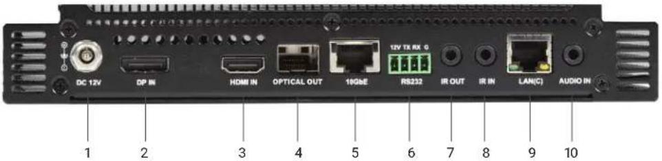 DC 12V DP IN HOME IN OPTICAL OUT 18GBE RS232 IR OUT IR IN LAN(C) AUDIO IN 1 2 3 4 5 6 7 8 9 10