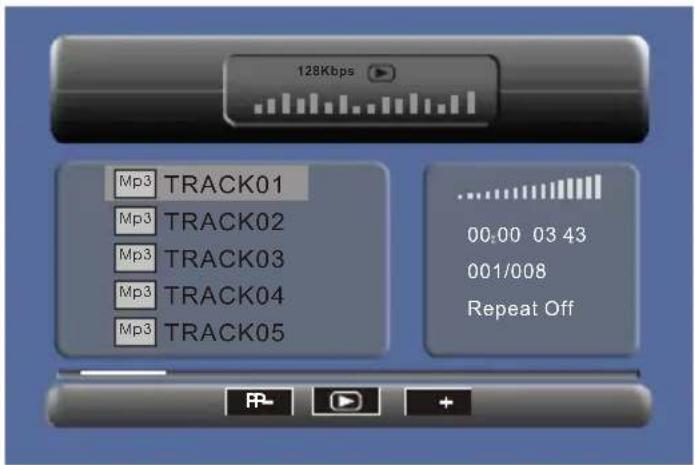 128Kbps Mp3 TRACK01 Mp3 TRACK02 Mp3 TRACK03 Mp3 TRACK04 Mp3 TRACK05 00:00 03 43 001/008 Repeat Off