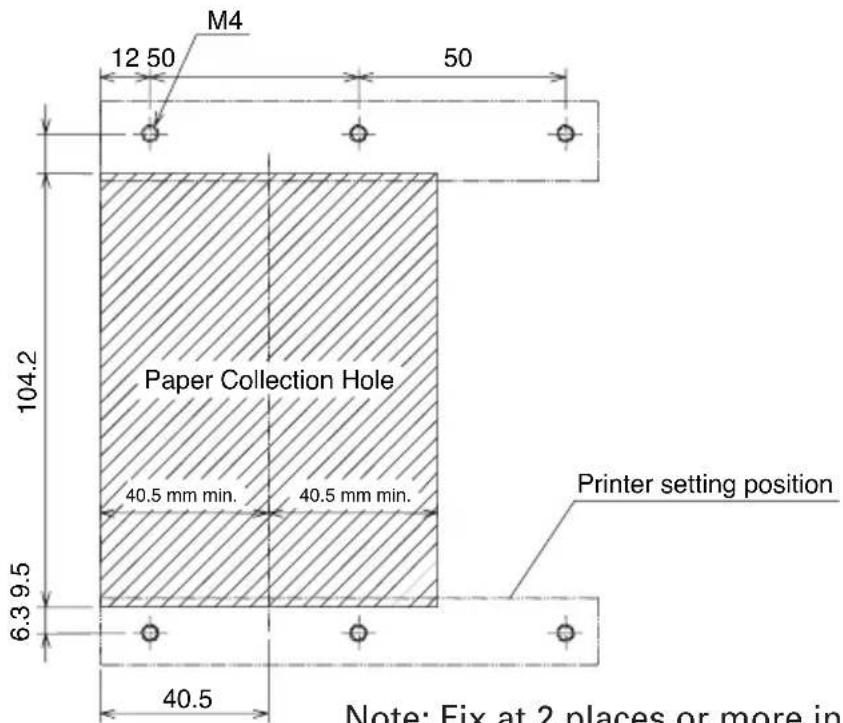 M4 12 50 50 104.2 Paper Collection Hole 40.5 mm min. 40.5 mm min. 6.3 9.5 40.5 Printer setting position Note: Fix at 2 places or more in