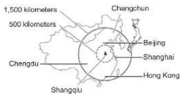 1,500 kilometers 500 kilometers Changchun Beijing Shanghai Chengdu Hong Kong Shangqiu