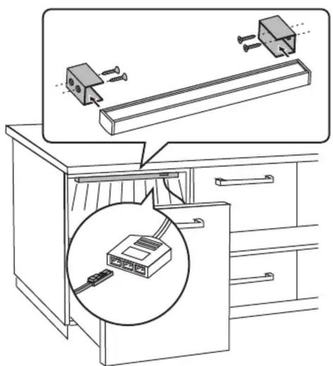 Diagram illustrating a cabinet interior with labeled components and a magnified view of the internal device.