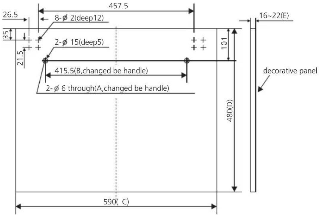 26.5 457.5 8-Ø 2(deep12) 35 21.5 2-Ø 15(deep5) 415.5(B,changed be handle) 2-Ø 6 through(A,changed be handle) 101 16~22(E) 480(D) 590( C ) decorative panel