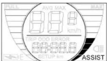 FULL AVG MAX MAX km/h TRIP ODO ERROR SETUP km ASSIST