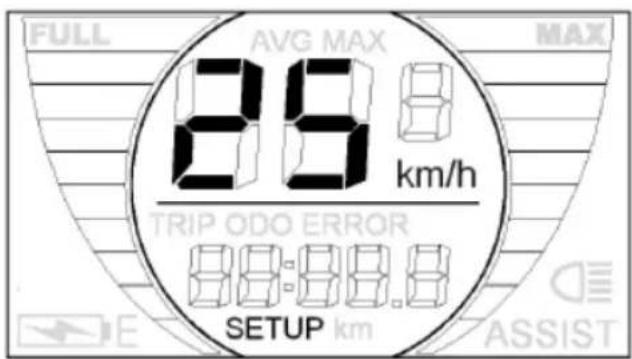 FULL AVG MAX MAX 2.9 km/h TRIP ODO ERROR 88:88:8 SETUP km ASSIST