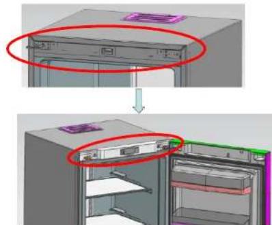 Technical diagram showing a device with red annotations highlighting a component, likely illustrating a process or assembly.