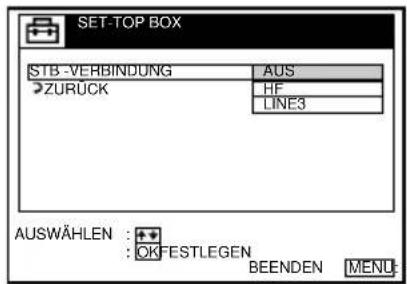 SET-TOP BOX STB-VERBINDUNG ZURÜCK AUS HF LINE3 AUSWÄHLEN : + + : OK FESTLEGEN BEENDEN MENU