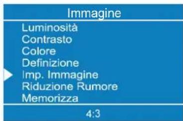 Immagine Luminosità Contrasto Colore Definizione Imp. Immagine Riduzione Rumore Memorizza 4:3