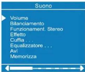 Suono Volume Bilanciamento Funzionament. Stereo Effetto Cuffia ... Equalizzatore ... Avl Memorizza