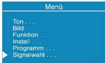 Menü Ton ... Bild ... Funktion ... Install ... Programm ... Signalwahl ...