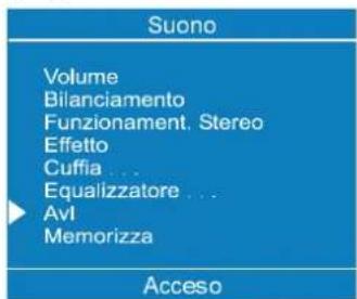Suono Volume Bilanciamento Funzionament, Stereo Effetto Cuffia ... Equalizzatore ... AvI Memorizza Acceso